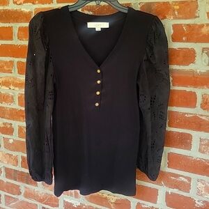 Loft Black Eyelet Sleeve Top